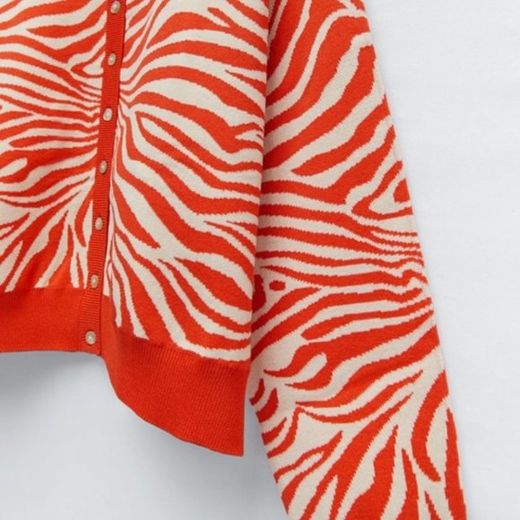 NWT Zara Zebra Orange Sweater Jacket Cardigan  Medium - Picture 7 of 12